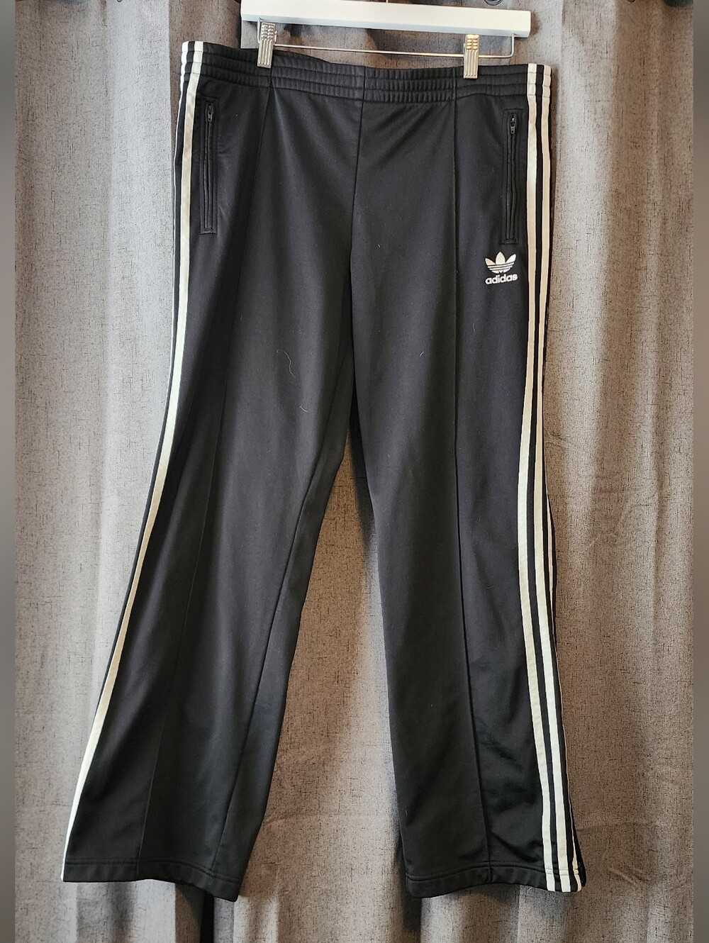 Adidas Women’s L Black Track Pants Trefoil Logo 3‑Stripe Zip‑Ankle Joggers Gym